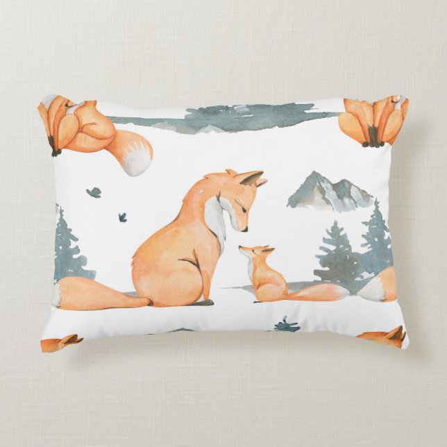 Autumn fox. Hand painted watercolor seamless patte Accent Pillow (Front)