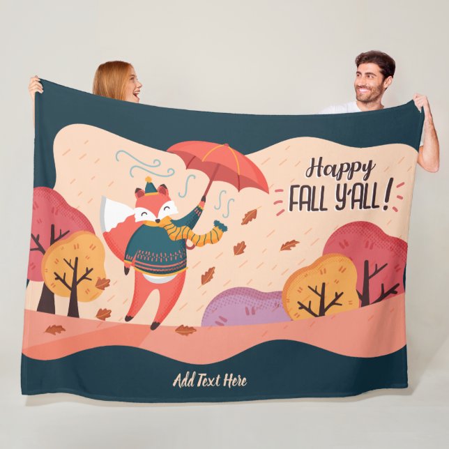 Autumn FOX Happy Fall Ya'll Personalized DECOR Fleece Blanket (In Situ)