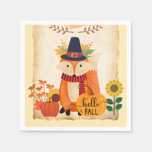 Autumn Fox Hello Fall Sunflowers Pumpkins Napkins