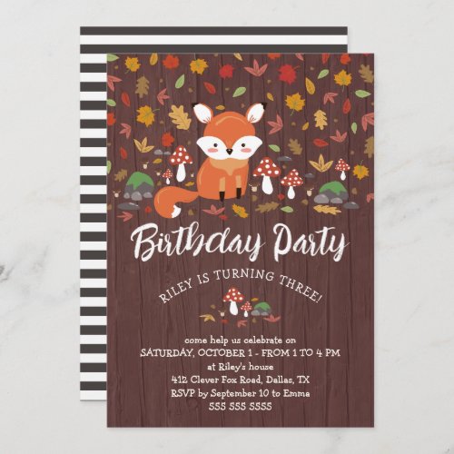 Autumn Fox Kids Woodland Birthday Party Invitation