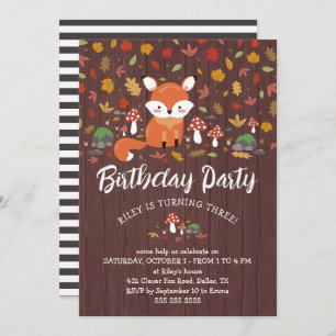 Autumn Fox Kids Woodland Birthday Party Invitation