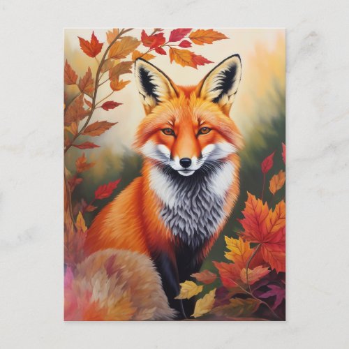 Autumn Fox Painting Postcard