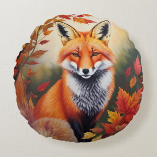 Autumn Fox Painting Round Pillow