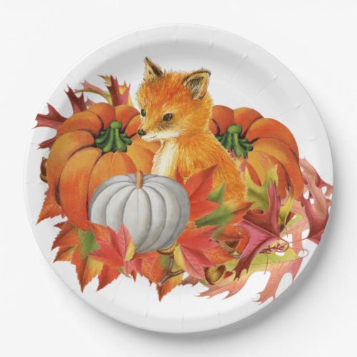 Autumn Fox Pumpkins Paper Plates
