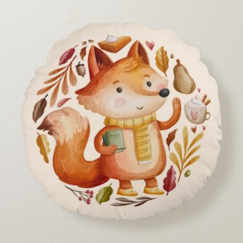 Autumn Fox Round Pillow by marainey1 at Zazzle