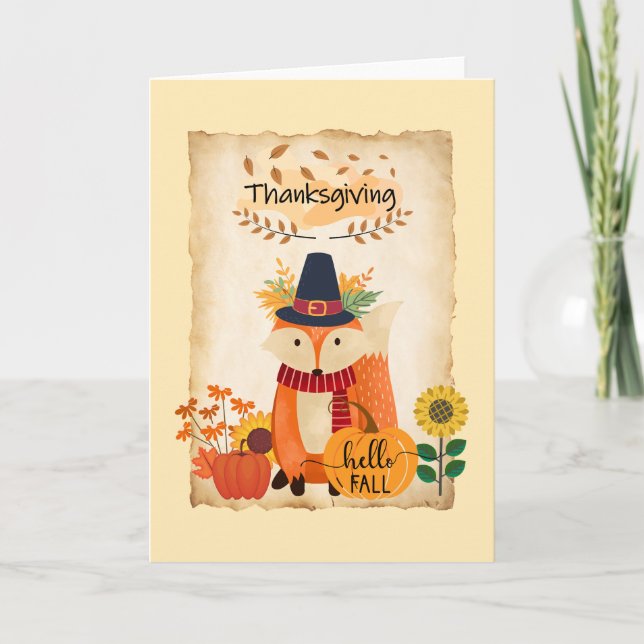 Autumn Fox Thanksgiving Greeting Card (Front)