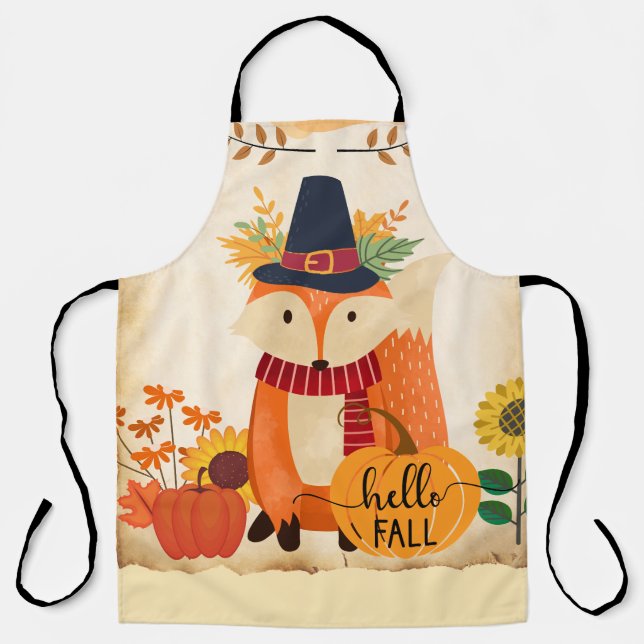 Autumn Fox Thanksgiving Sunflowers Pumpkins  Apron (Front)