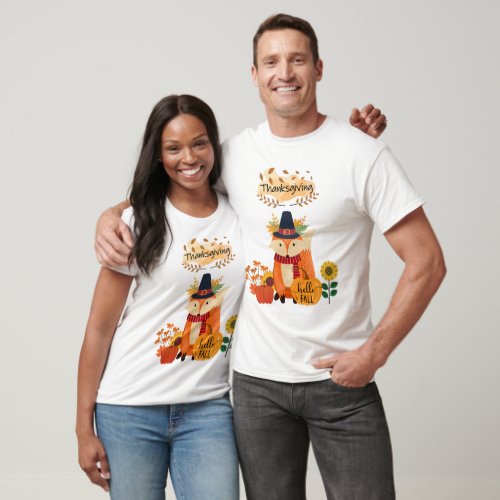 Autumn Fox Thanksgiving Sunflowers Pumpkins Unisex T_Shirt