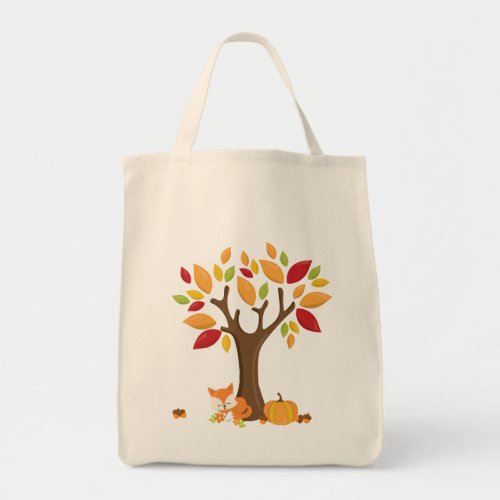 Autumn Fox underneath Fall Tree Leaves Pumpkin Tote Bag