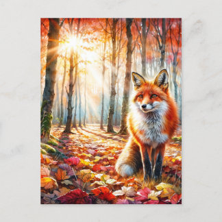 Autumn Fox Watercolor Art Postcard