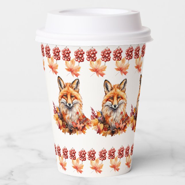 Autumn Fox with Fall Leaves - Seasonal Wildlife Paper Cups (Front)