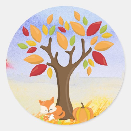 Autumn Fox with Pumpkin Classic Round Sticker