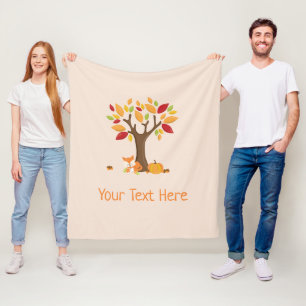 Autumn Fox with Pumpkin Custom Text Fleece Blanket