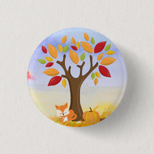 Autumn Fox with Pumpkin Pinback Button