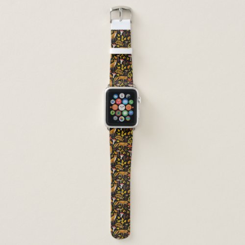 Autumn foxes on black apple watch band