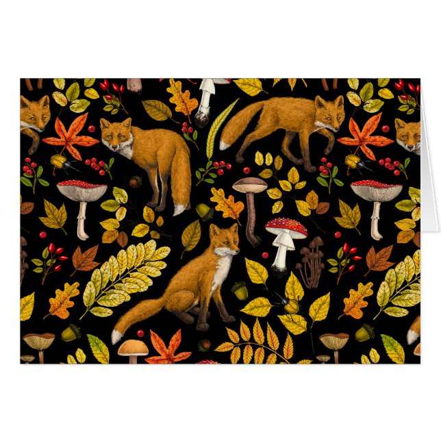 Autumn foxes on black cards (Front Horizontal)