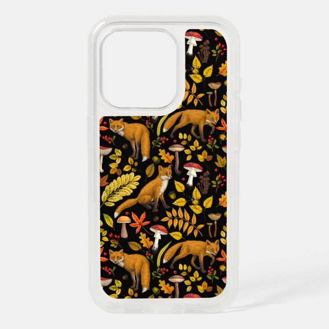 Autumn foxes on black iPhone 15 pro case (Back)