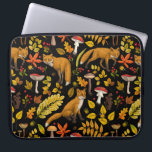 Autumn foxes on black laptop sleeve<br><div class="desc">Hand-painted autumn woodland fauna and flora- foxes,  forest leaves,  mushrooms and berries</div>