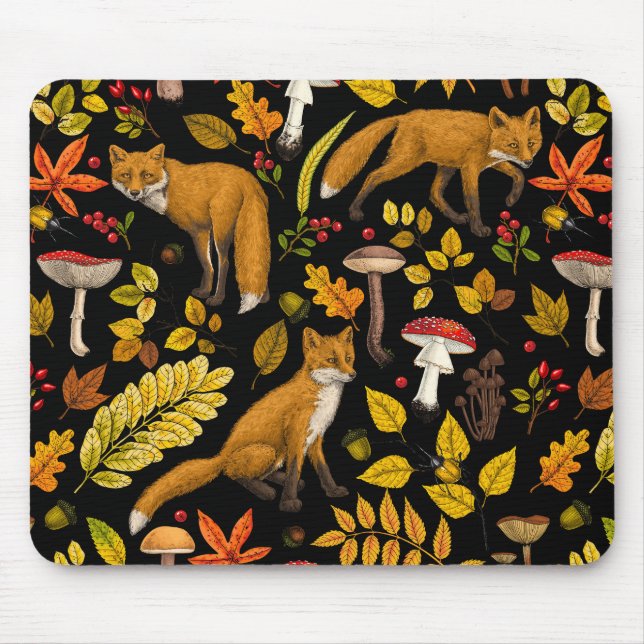 Autumn foxes on black mouse pad (Front)