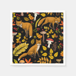 Autumn foxes on black napkins