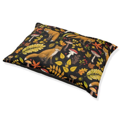 Autumn foxes on black pet bed
