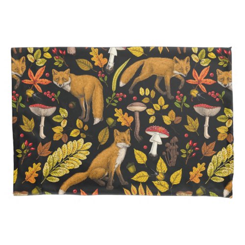 Autumn foxes on black pillow case