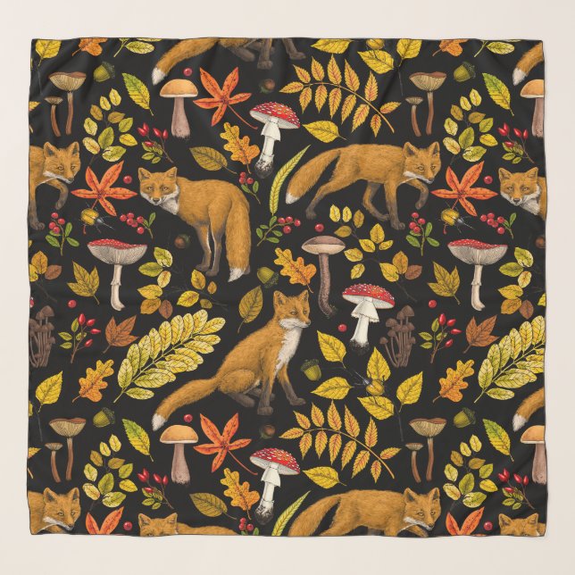 Autumn foxes on black scarf (Front)