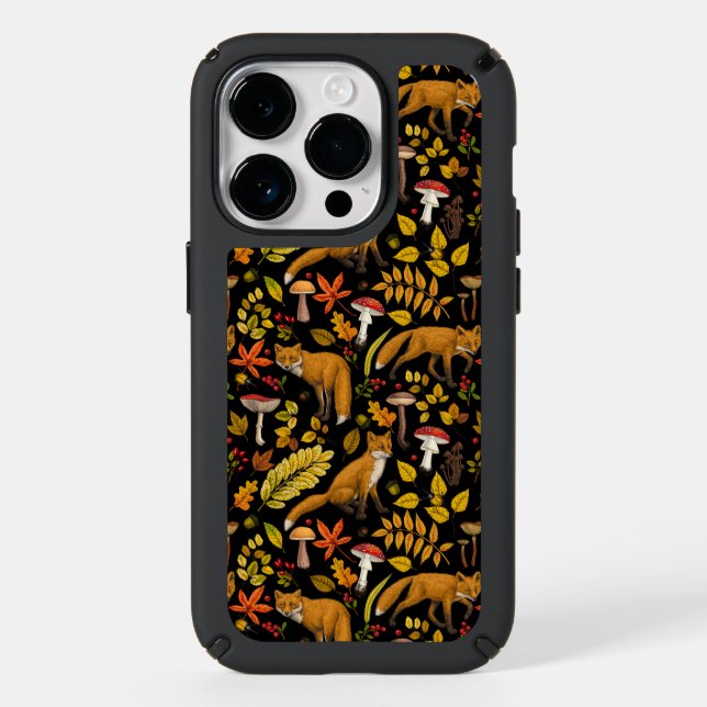 Autumn foxes on black speck iPhone case (Front)