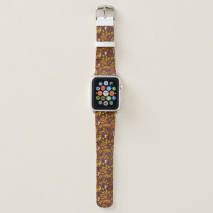Autumn foxes on chocolate brown apple watch band