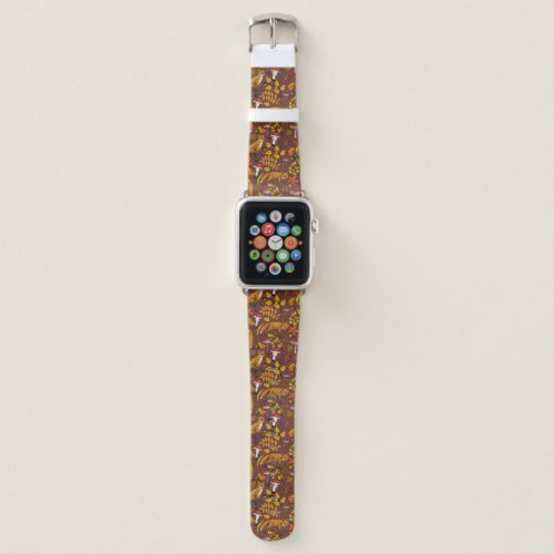 Autumn foxes on chocolate brown apple watch band