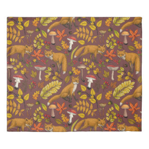 Autumn foxes on chocolate brown duvet cover