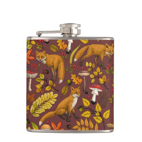 Autumn foxes on chocolate brown flask