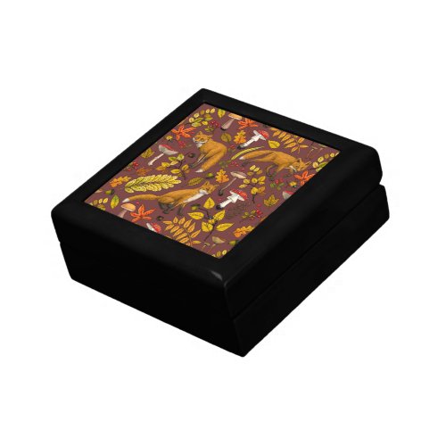 Autumn foxes on chocolate brown gift box