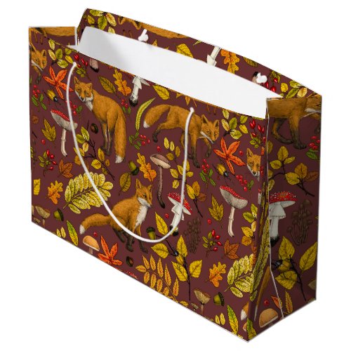 Autumn foxes on chocolate brown large gift bag