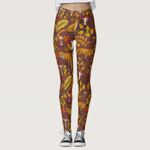 Autumn foxes on chocolate brown leggings
