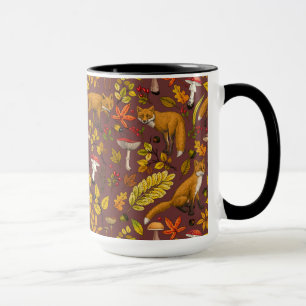 Autumn foxes on chocolate brown mug