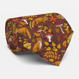 Autumn foxes on chocolate brown neck tie