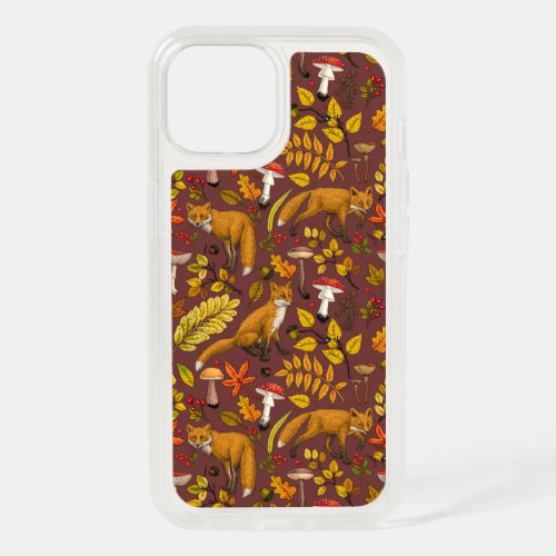 Autumn foxes on chocolate brown iPhone 15 case