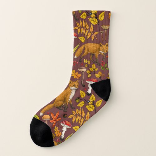 Autumn foxes on chocolate brown socks