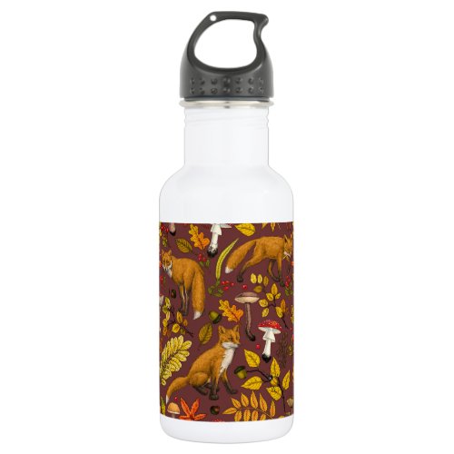 Autumn foxes on chocolate brown stainless steel water bottle