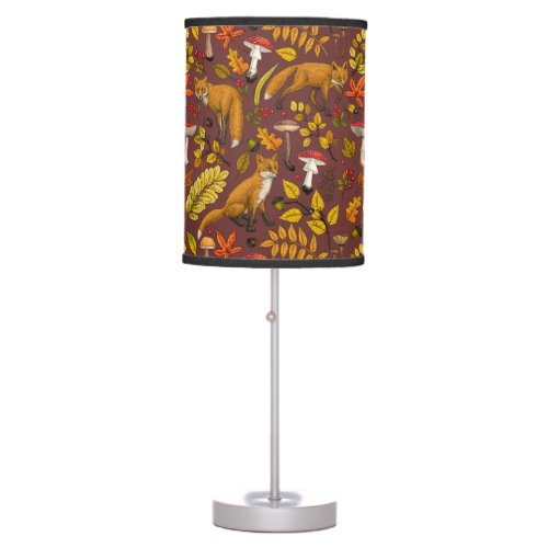 Autumn foxes on chocolate brown table lamp