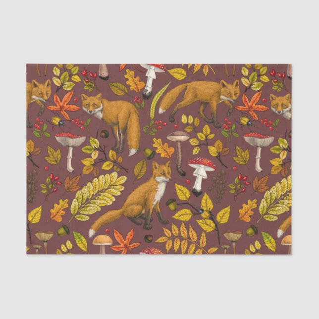 Autumn foxes on chocolate brown tissue paper (Front)