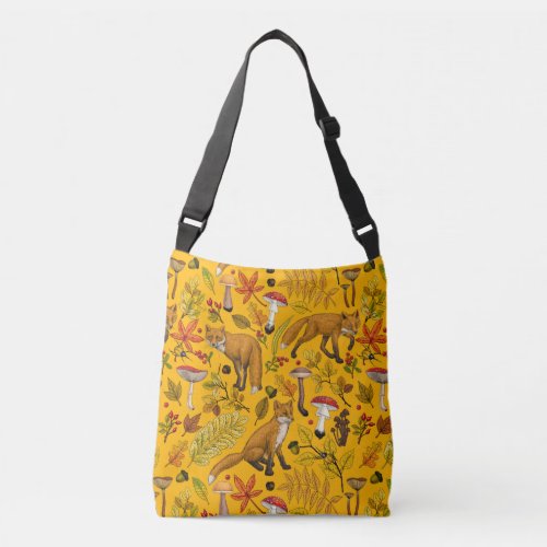 Autumn foxes on orange crossbody bag