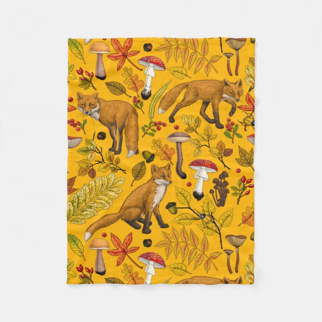 Autumn foxes on orange fleece blanket (Front)