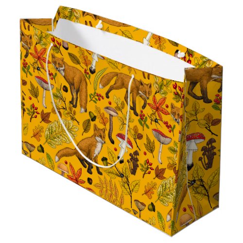 Autumn foxes on orange large gift bag