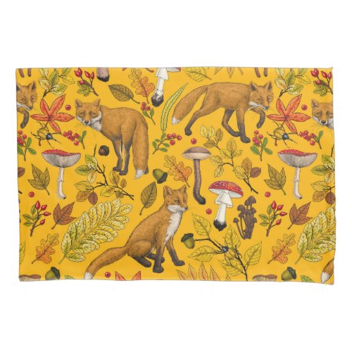 Autumn foxes on orange pillow case