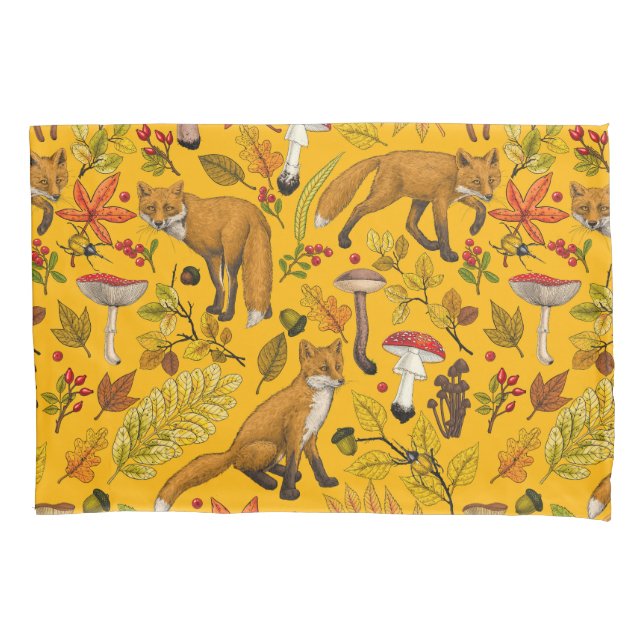 Autumn foxes on orange pillow case (Front-Left)