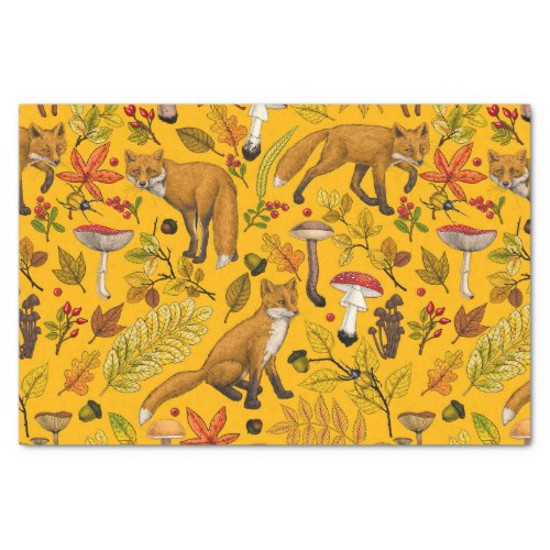 Autumn foxes on orange tissue paper