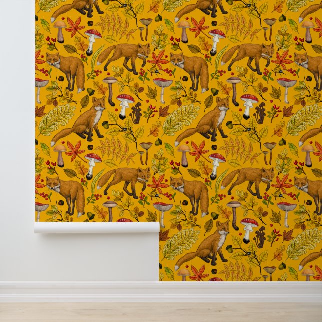 Autumn foxes on orange wallpaper  (Application)