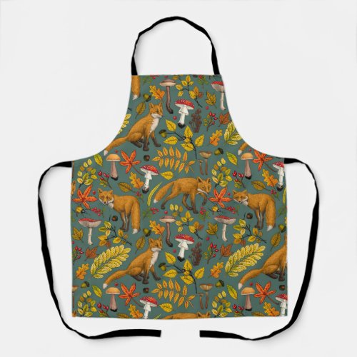 Autumn foxes on pine green apron